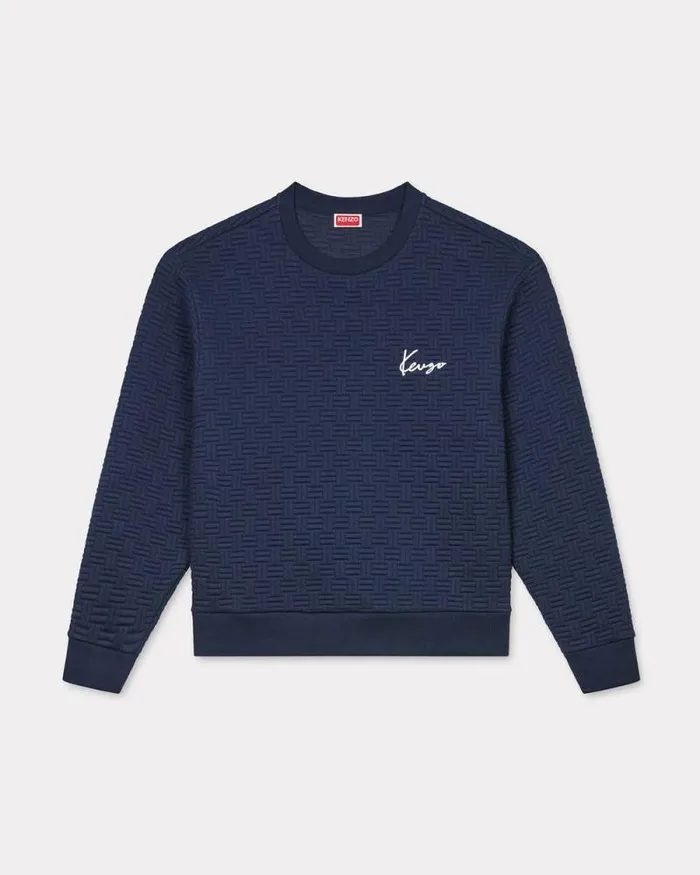 Men 039KENZO Weave039 Embroidered Sweatshirt Blue Black Kenzo Sweatshirts And Hoodies