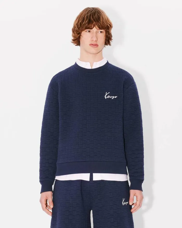 Men 039KENZO Weave039 Embroidered Sweatshirt Blue Black Kenzo Sweatshirts And Hoodies