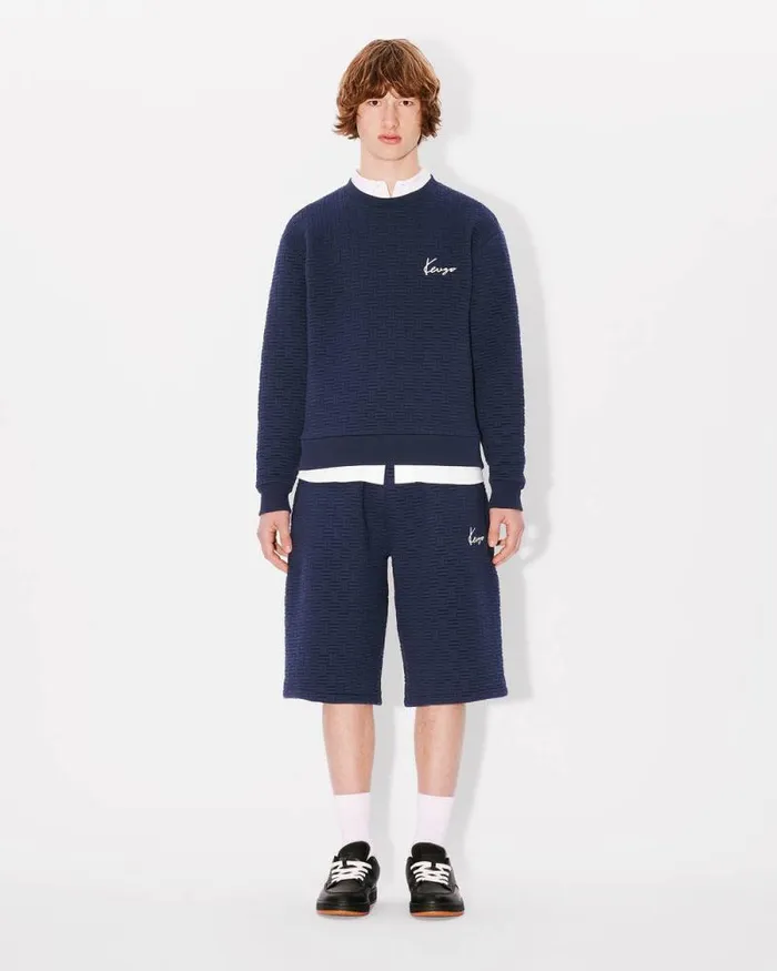 Men 039KENZO Weave039 Embroidered Sweatshirt Blue Black Kenzo Sweatshirts And Hoodies