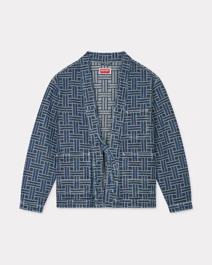 Men 039KENZO Weave039 Kimono In Japanese Denim Dark Stone Blue Denim Kenzo Jackets And Coats