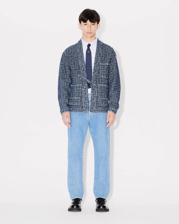Men 039KENZO Weave039 Kimono In Japanese Denim Dark Stone Blue Denim Kenzo Jackets And Coats