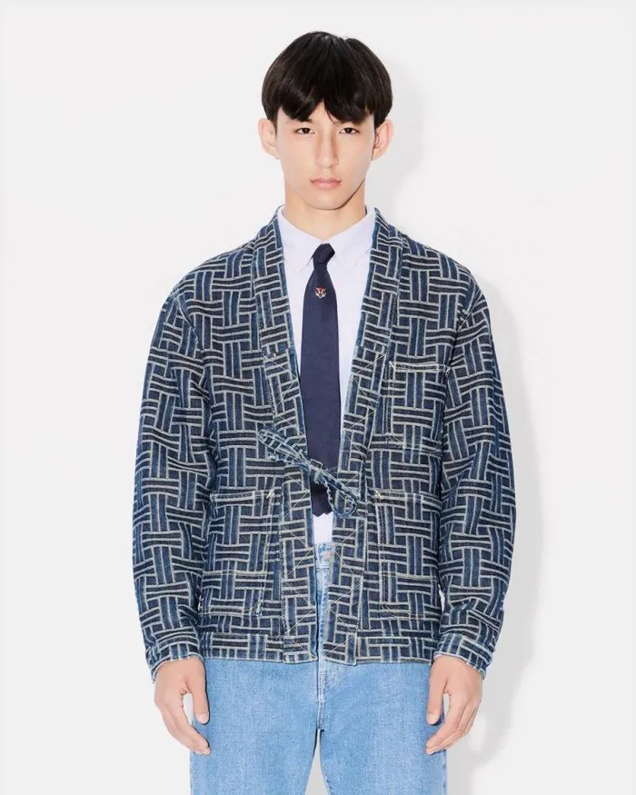 Men 039KENZO Weave039 Kimono In Japanese Denim Dark Stone Blue Denim Kenzo Jackets And Coats