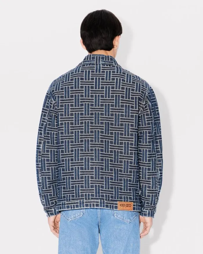 Men 039KENZO Weave039 Kimono In Japanese Denim Dark Stone Blue Denim Kenzo Jackets And Coats