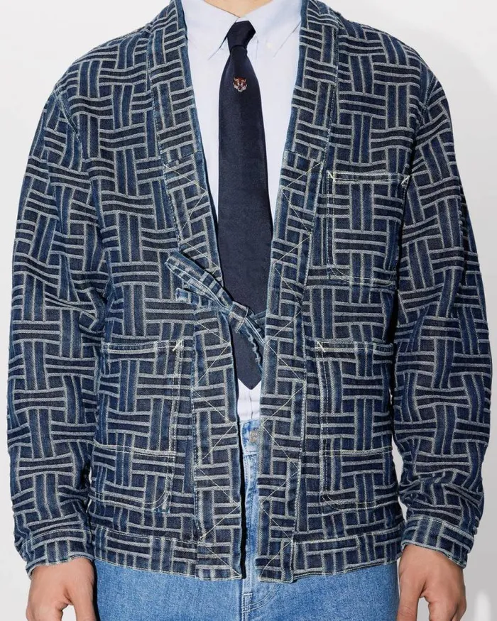 Men 039KENZO Weave039 Kimono In Japanese Denim Dark Stone Blue Denim Kenzo Jackets And Coats