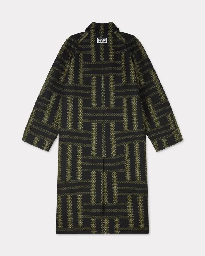 Men 039KENZO Weave039 Overcoat In Wool Black Kenzo Jackets And Coats