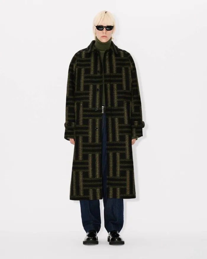 Men 039KENZO Weave039 Overcoat In Wool Black Kenzo Jackets And Coats