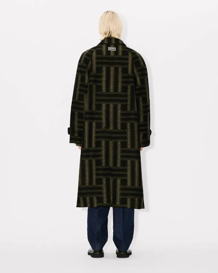 Men 039KENZO Weave039 Overcoat In Wool Black Kenzo Jackets And Coats