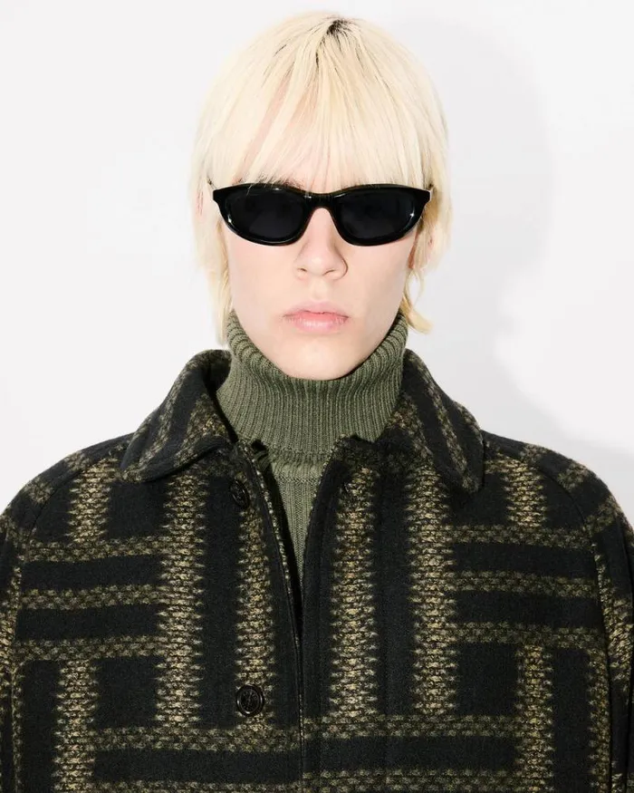 Men 039KENZO Weave039 Overcoat In Wool Black Kenzo Jackets And Coats