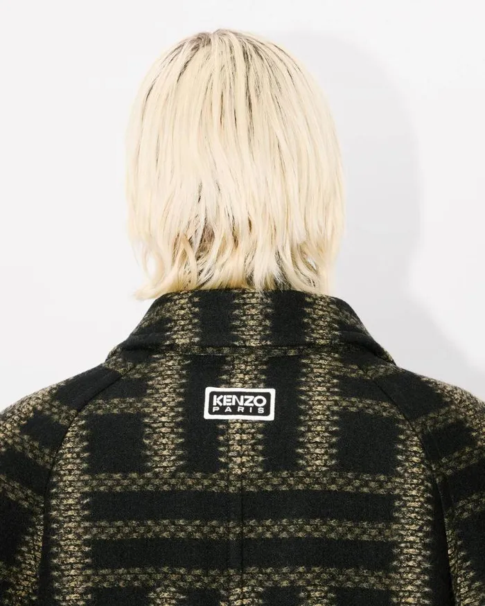 Men 039KENZO Weave039 Overcoat In Wool Black Kenzo Jackets And Coats