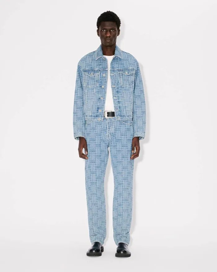 Men 039KENZO Weave039 Trucker Jacket In Japanese Denim Bleached Blue Denim Kenzo Denim