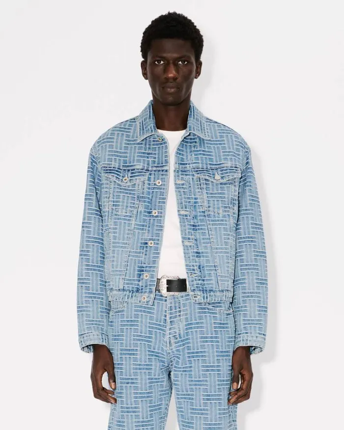 Men 039KENZO Weave039 Trucker Jacket In Japanese Denim Bleached Blue Denim Kenzo Denim