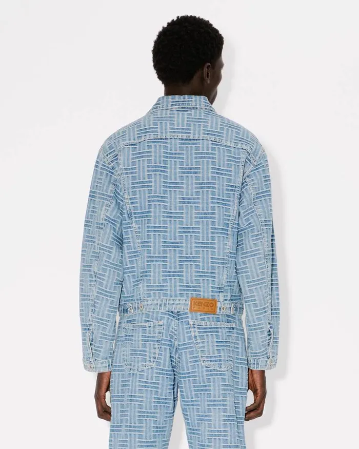 Men 039KENZO Weave039 Trucker Jacket In Japanese Denim Bleached Blue Denim Kenzo Denim