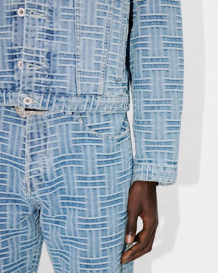 Men 039KENZO Weave039 Trucker Jacket In Japanese Denim Bleached Blue Denim Kenzo Denim
