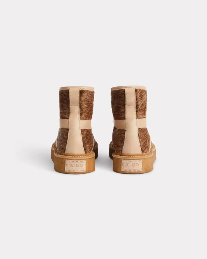 Men 039KENZO Yuki039 Pony Leather Laceup Boots For Men Tabac Kenzo Boots And Derbies