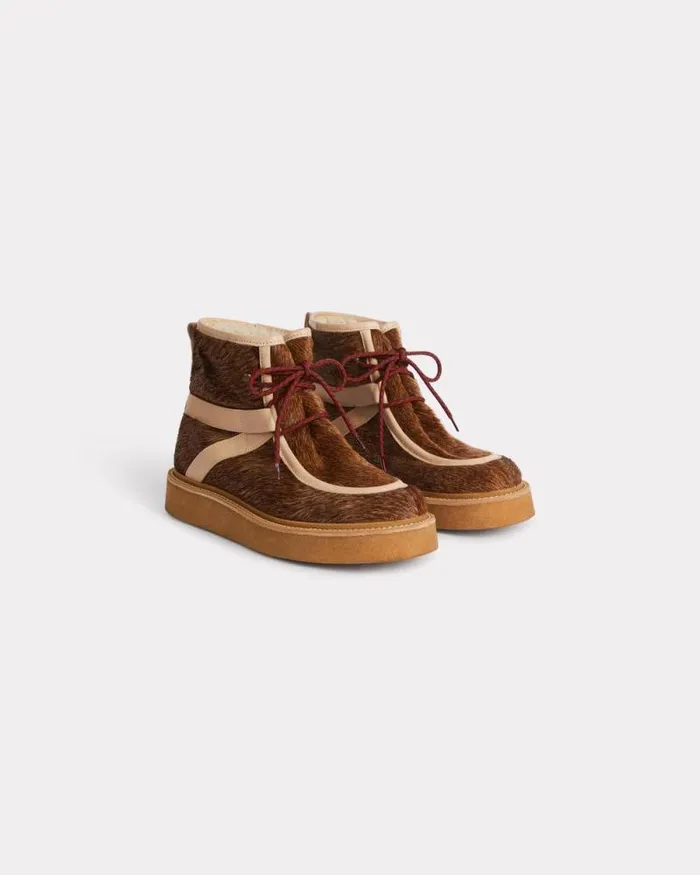 Men 039KENZO Yuki039 Pony Leather Laceup Boots For Men Tabac Kenzo Boots And Derbies
