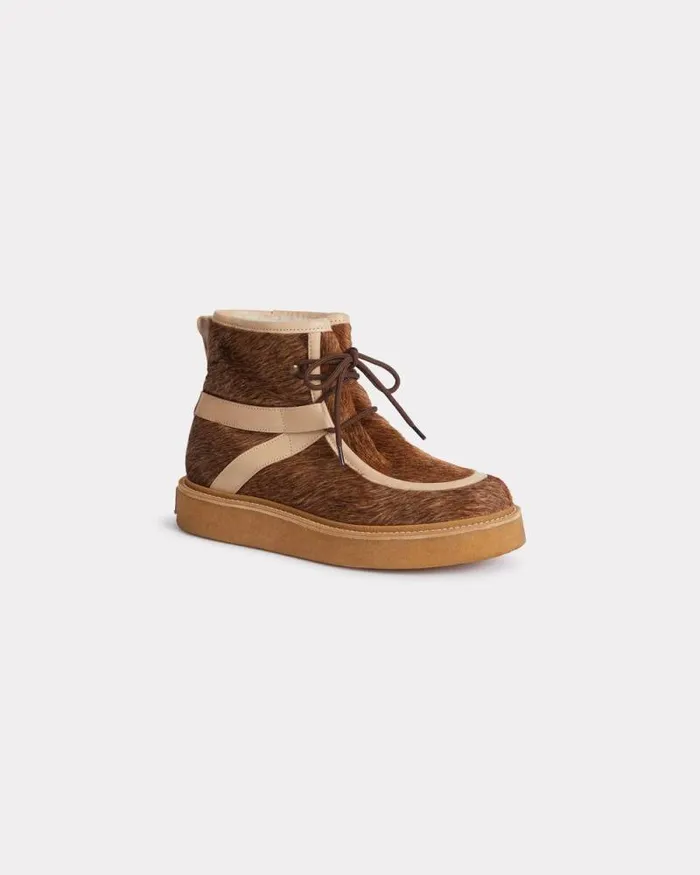 Men 039KENZO Yuki039 Pony Leather Laceup Boots For Men Tabac Kenzo Boots And Derbies