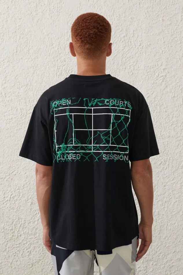 Men Activewear Cotton On Active Kokkinakis TShirt Lcn Tk Black Open Courts