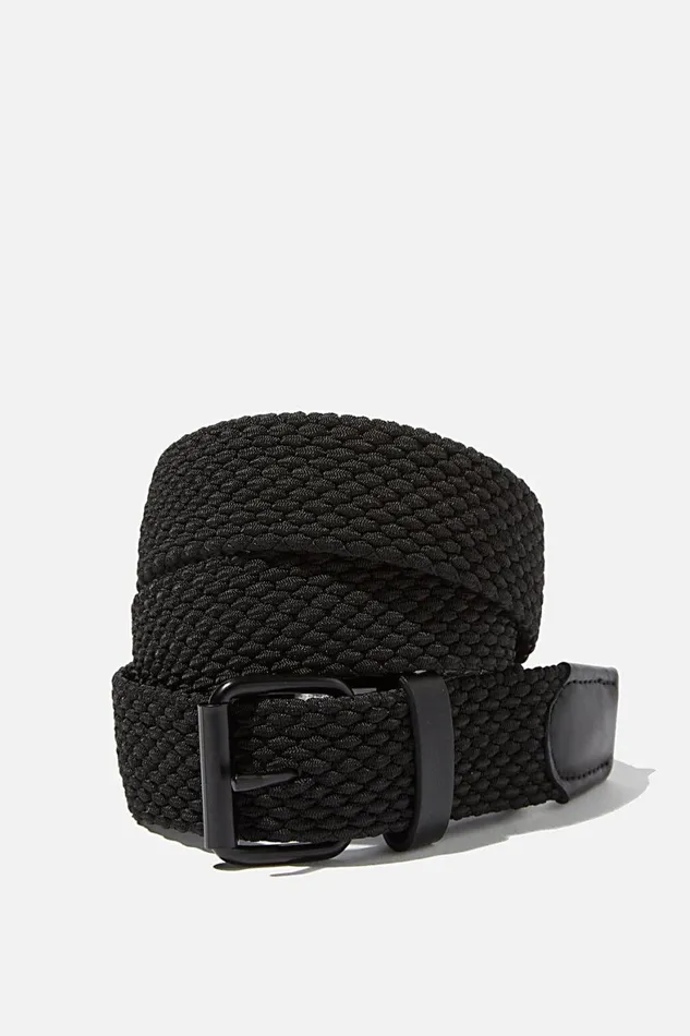 Men Bags and Belts Cotton On Hampton Plait Belt Black Matte Black