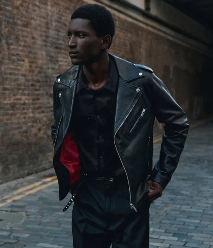 Men Black Leather Biker Jacket THE KOOPLES Coats and Jackets