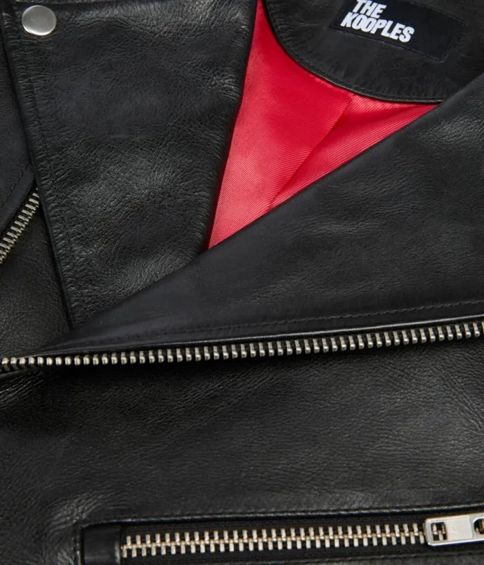 Men Black Leather Biker Jacket THE KOOPLES Coats and Jackets