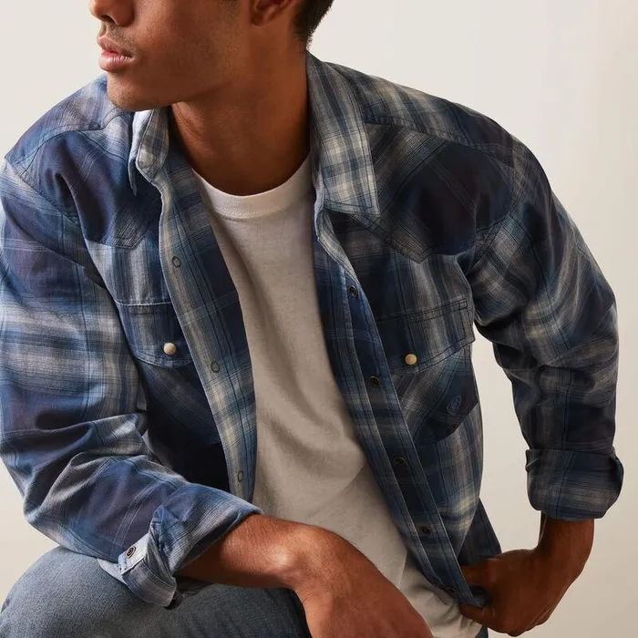 Men Button Down Shirts Ariat Habel Retro Fit Shirt Dark Denim Men Button Down Shirts Ariat Habel Retro Fit Shirt Dark Denim