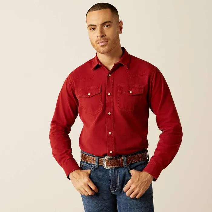 Men Button Down Shirts Ariat Jurlington Retro Fit Shirt Rosewood