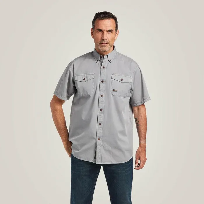 Men Button Down Shirts Ariat Rebar Washed Twill Work Shirt Silver Fox