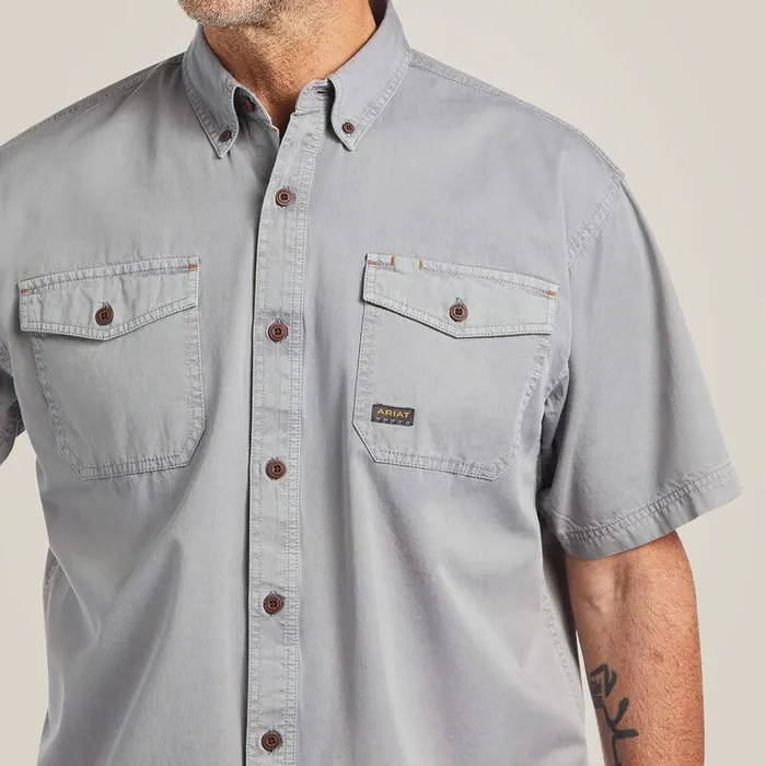 Men Button Down Shirts Ariat Rebar Washed Twill Work Shirt Silver Fox Men Button Down Shirts Ariat Rebar Washed Twill Work Shirt Silver Fox