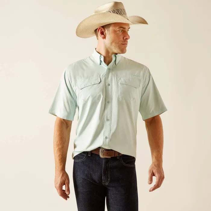 Men Button Down Shirts Ariat VentTEK Outbound Classic Fit Shirt Bleached Aqua