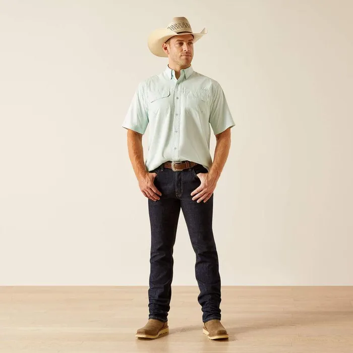 Men Button Down Shirts Ariat VentTEK Outbound Classic Fit Shirt Bleached Aqua