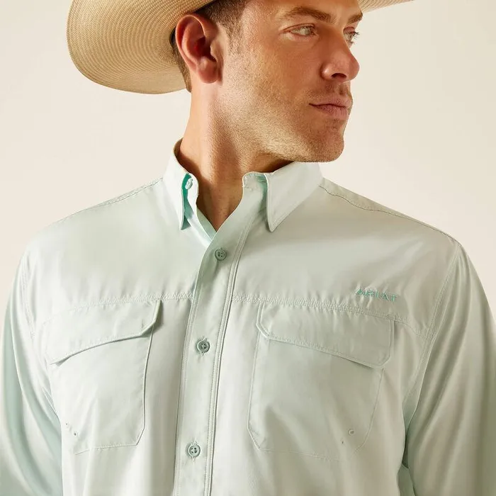 Men Button Down Shirts Ariat VentTEK Outbound Classic Fit Shirt Bleached Aqua