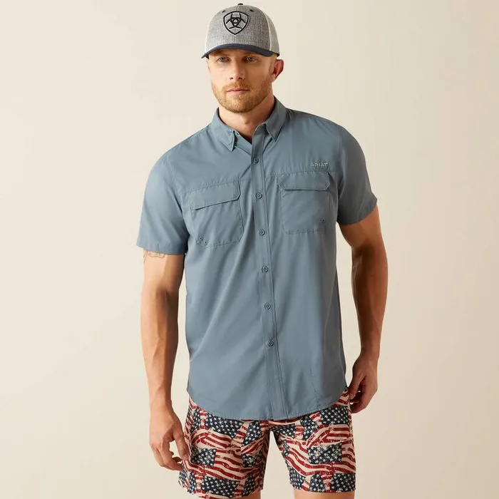 Men Button Down Shirts Ariat VentTEK Outbound Fitted Shirt Newsboy Blue