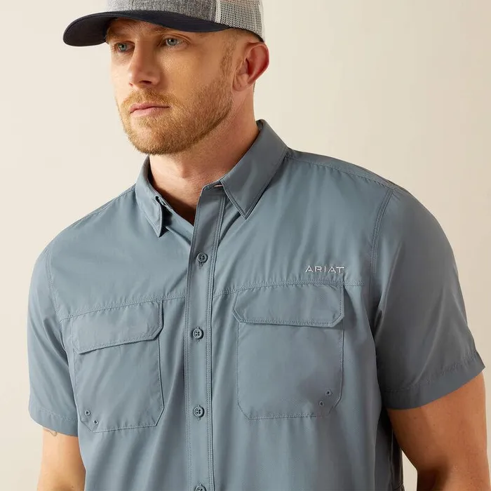 Men Button Down Shirts Ariat VentTEK Outbound Fitted Shirt Newsboy Blue