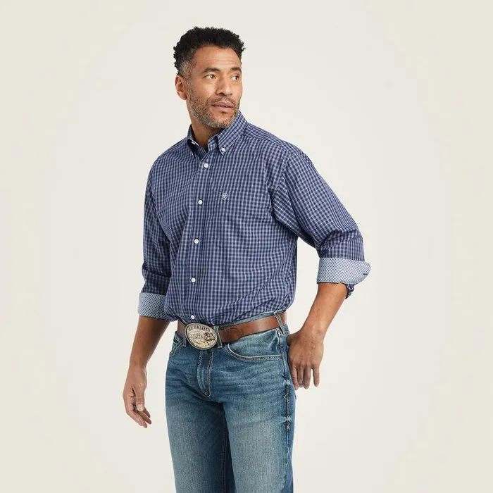 Men Button Down Shirts Ariat Wrinkle Free Immanuel Fitted Shirt Midnight Sail