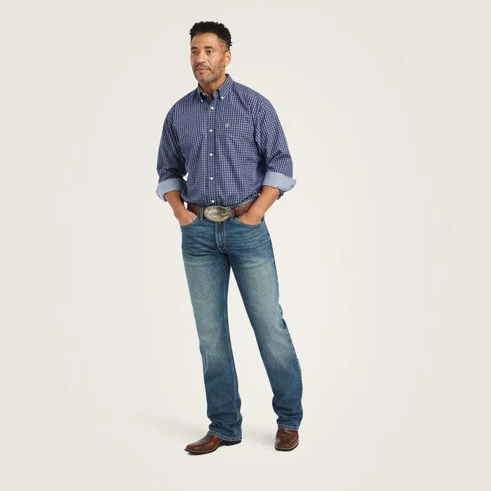 Men Button Down Shirts Ariat Wrinkle Free Immanuel Fitted Shirt Midnight Sail