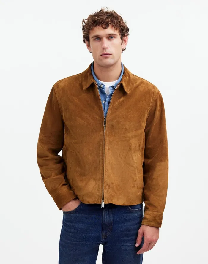 Men Coats Jackets Madewell Suede ZipFront Jacket Dried Cedar