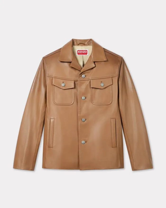 Men Cow Leather Jacket Dark Camel Kenzo Jackets And Coats