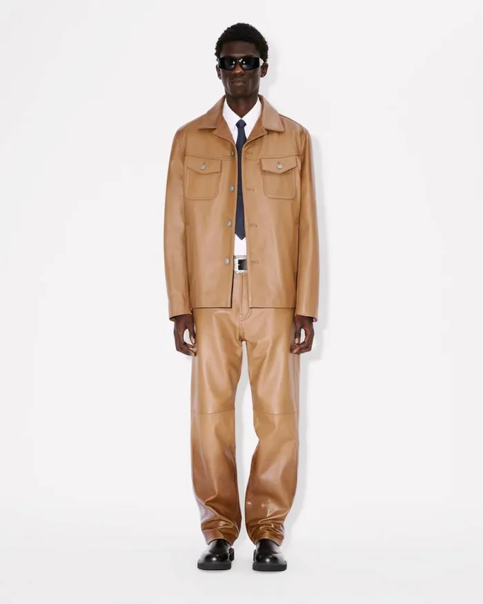 Men Cow Leather Jacket Dark Camel Kenzo Jackets And Coats
