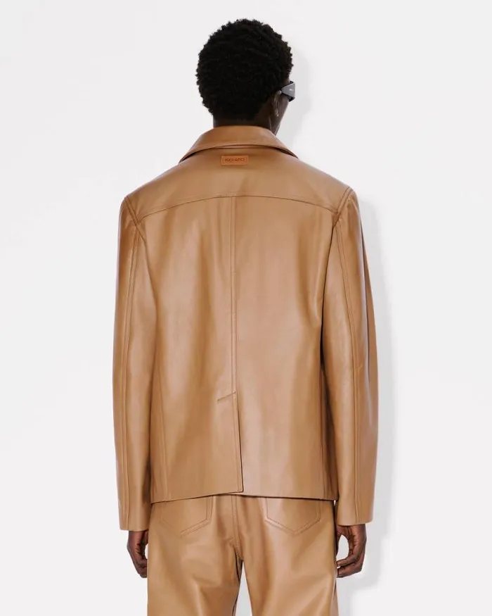 Men Cow Leather Jacket Dark Camel Kenzo Jackets And Coats