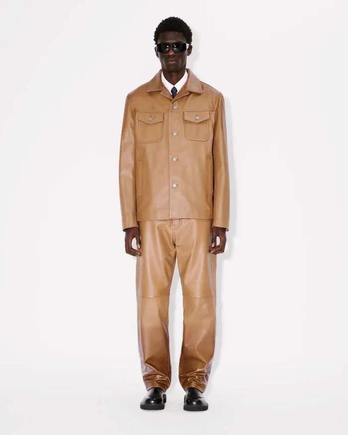 Men Cow Leather Jacket Dark Camel Kenzo Jackets And Coats