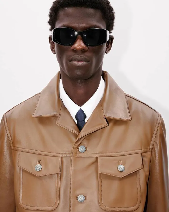 Men Cow Leather Jacket Dark Camel Kenzo Jackets And Coats