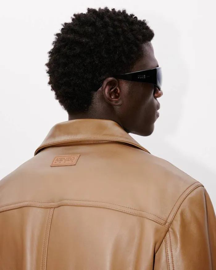 Men Cow Leather Jacket Dark Camel Kenzo Jackets And Coats
