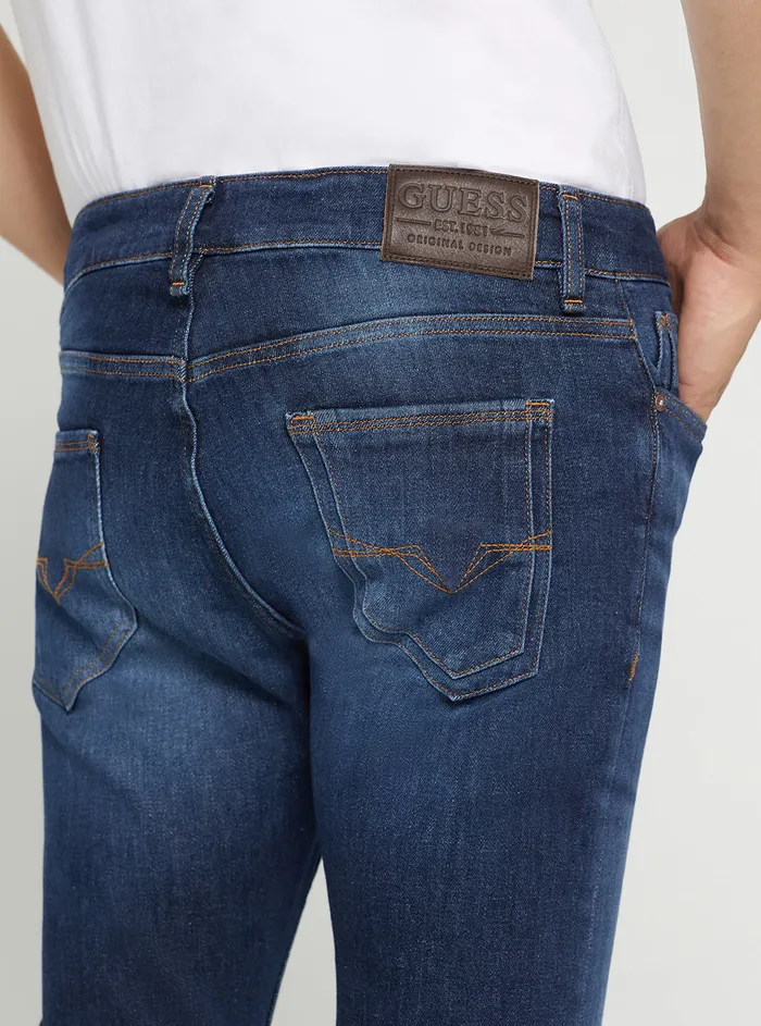 Men Denim GUESS Eco Lowrise Skinny Miami Denim Jeans In Carry Dark Wash