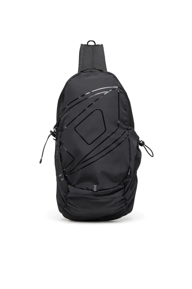Men Diesel Backpacks DRAPE SLING BAG Black