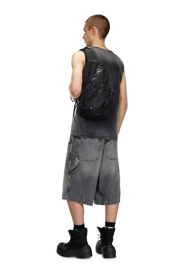 Men Diesel Backpacks DRAPE SLING BAG Black