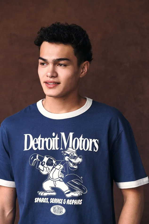 Men Graphic TShirts Cotton On Loose Fit Art TShirt Indigoivorydetriot Motors