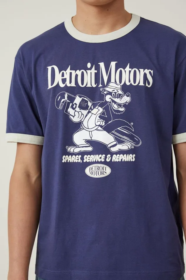Men Graphic TShirts Cotton On Loose Fit Art TShirt Indigoivorydetriot Motors