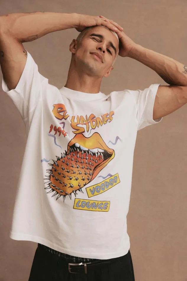 Men Graphic TShirts Cotton On Loose Fit Music TShirt Lcn Bra Vintage Whiterolling Stones 94 Voodo