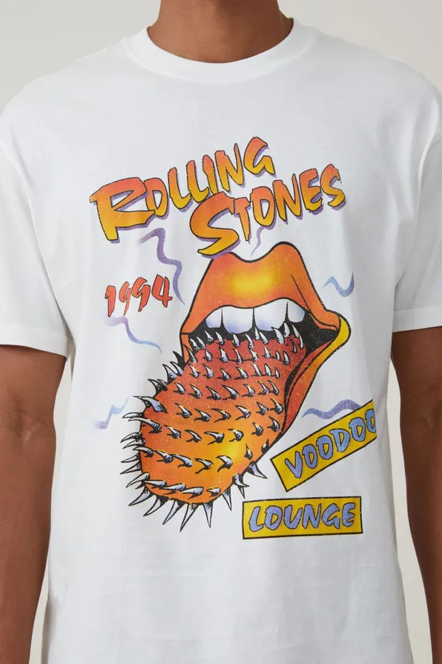 Men Graphic TShirts Cotton On Loose Fit Music TShirt Lcn Bra Vintage Whiterolling Stones 94 Voodo