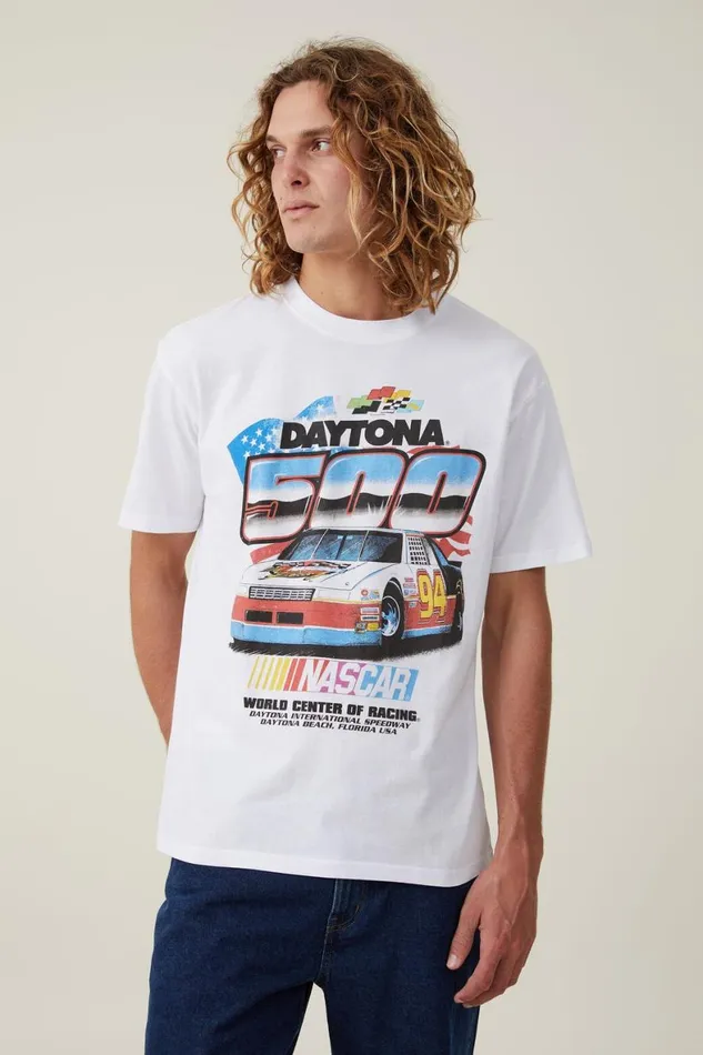 Men Graphic TShirts Cotton On Nascar Loose Fit TShirt Lcn Ncr Whitedaytona 500